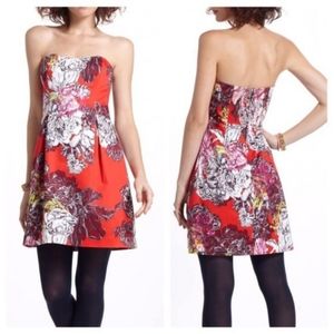 Anthropologie Red Floral Strapless Dress